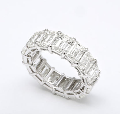 Glistening 13 Carat Emerald Cut Diamond Eternity Band Platinum Ring
