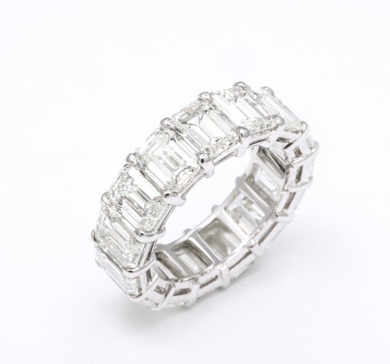 Glistening 13 Carat Emerald Cut Diamond Eternity Band Platinum Ring
