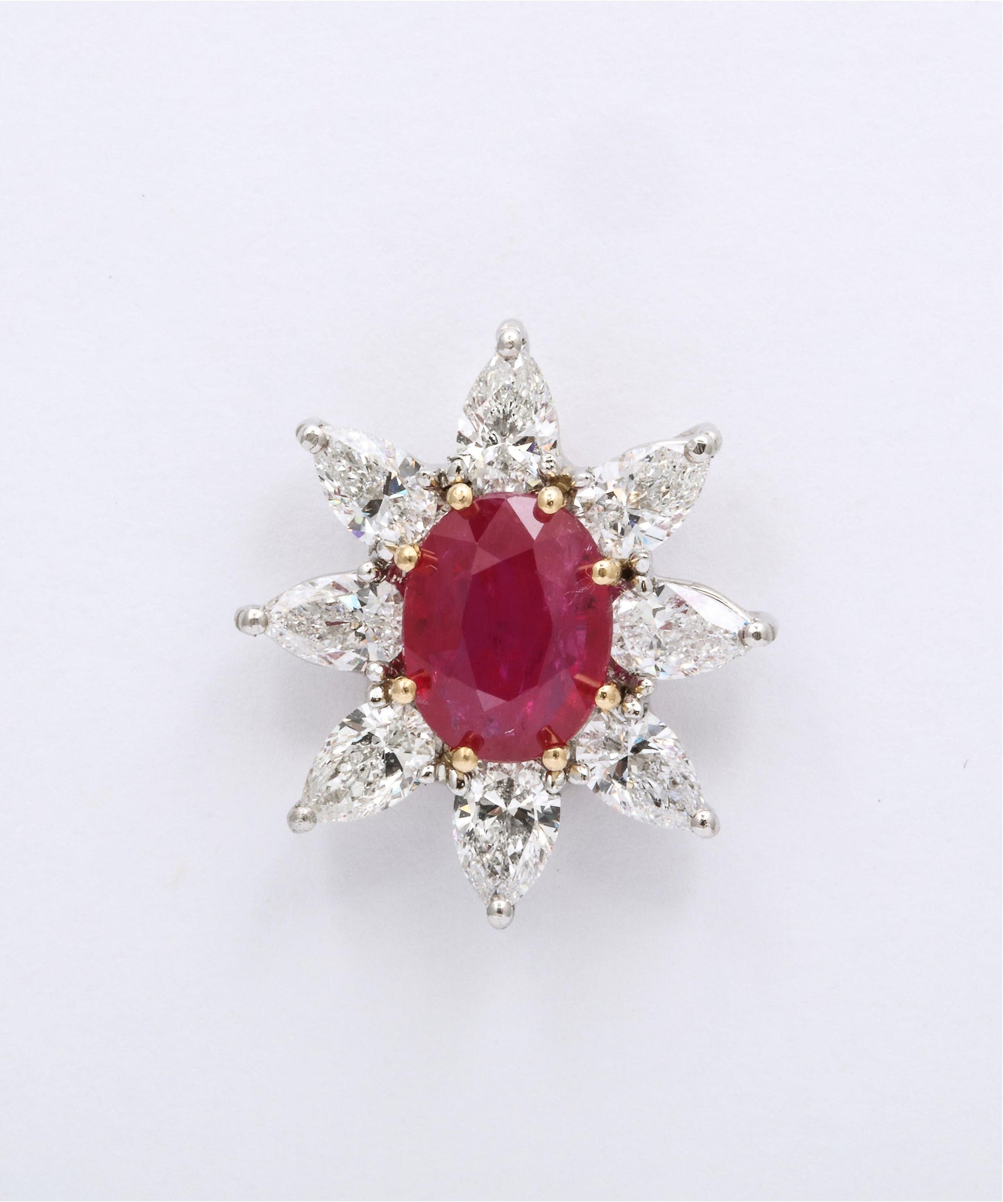 Stunning 4.23 Carat Red Ruby and Pear Diamond Cluster Earrings