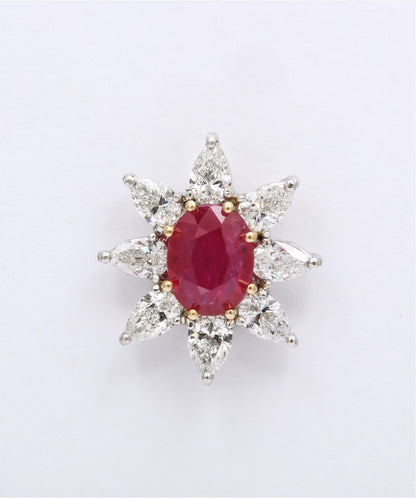 Stunning 4.23 Carat Red Ruby and Pear Diamond Cluster Earrings