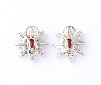 Vibrant 4.23 Carat Ruby and Pear Shaped Diamond Platinum Earrings