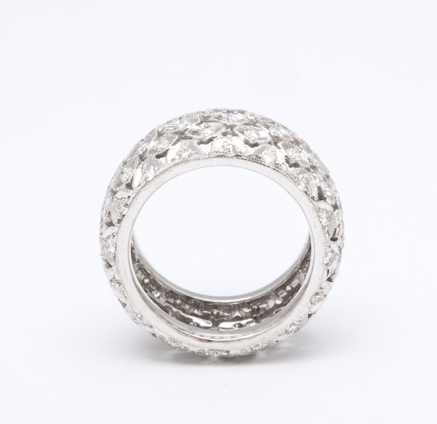 18k White Gold Wide Diamond Band 1.60 Carat Ring