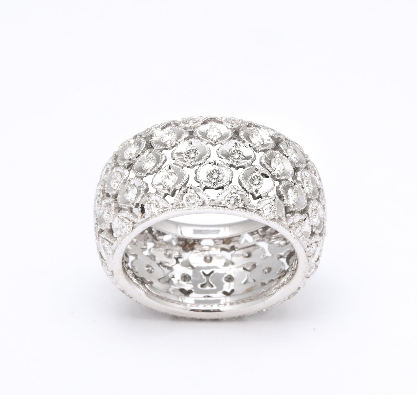 18k White Gold Wide Diamond Band 1.60 Carat Ring