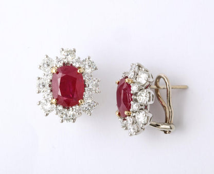 Elegant 7.47ct Intense Red Oval Ruby and Diamond Clip-on Earrings