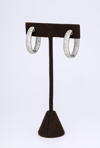 18k White Gold Pave Diamond Oval Hoop Earrings 4.64ct