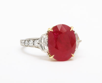 Exquisite 5.33 Carat Intense Red Burma Ruby Platinum Diamond Ring
