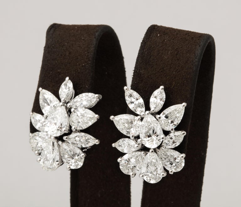 Elegant Platinum Diamond Cluster Earrings with Pear and Marquise Diamonds