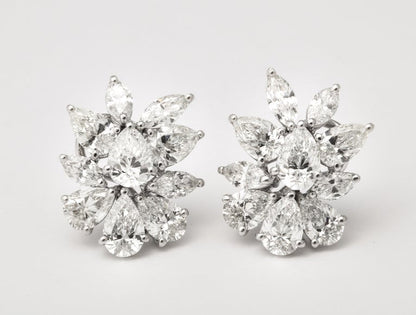 Elegant Platinum Diamond Cluster Earrings with Pear and Marquise Diamonds