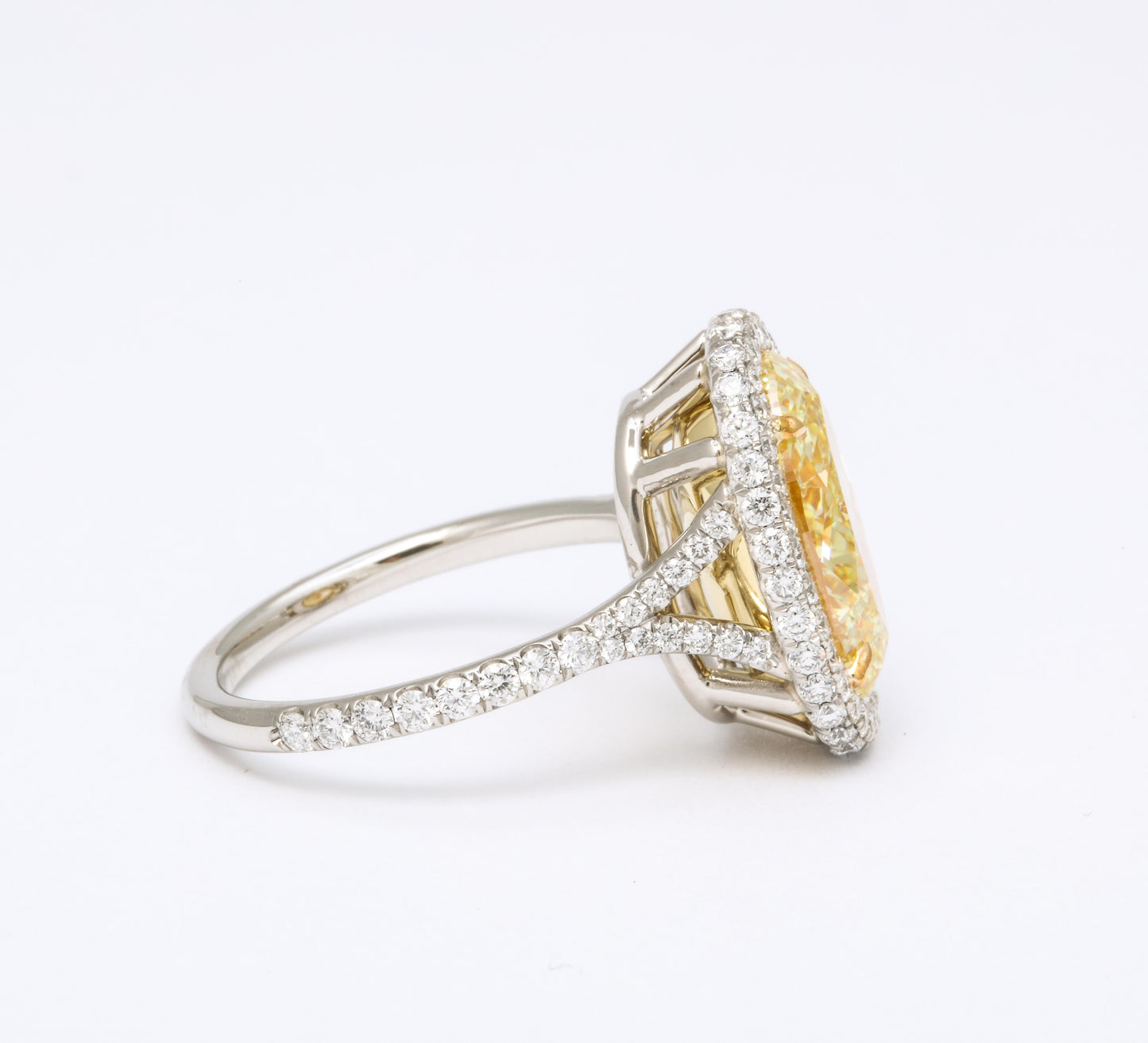 GIA Certified 5.05 Carat Oval Fancy Yellow Diamond Platinum Ring