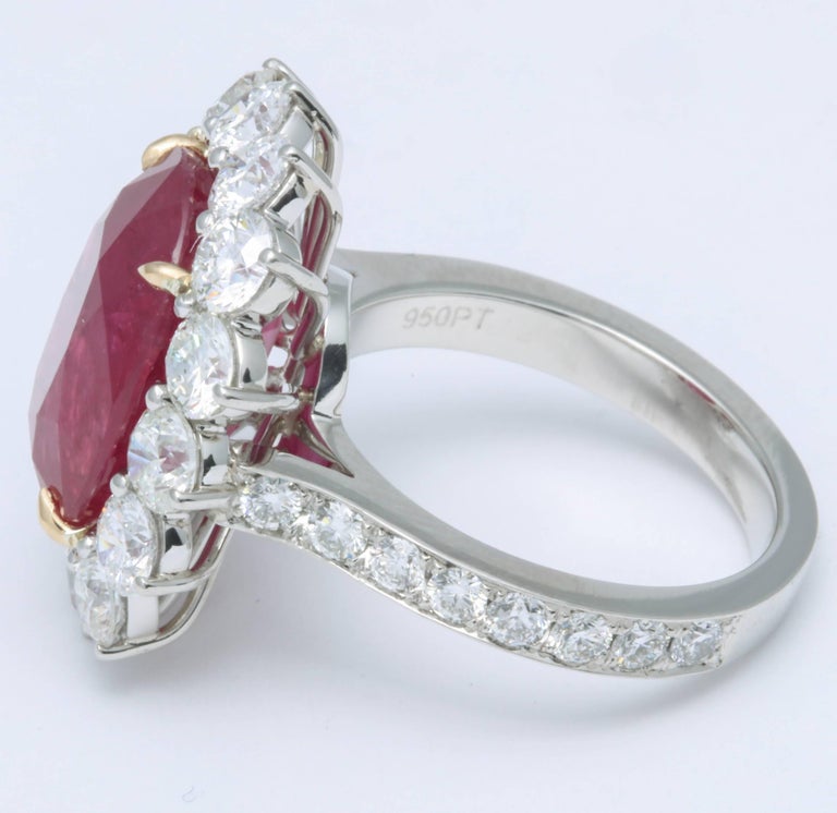 Intense Red 10 Carat Ruby Cushion Cut Diamond Platinum Cocktail Ring