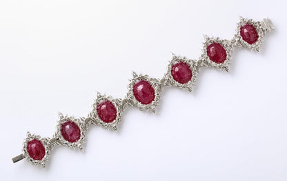 Exquisite 68.70 Carat Intense Red Ruby and Diamond Platinum Bracelet