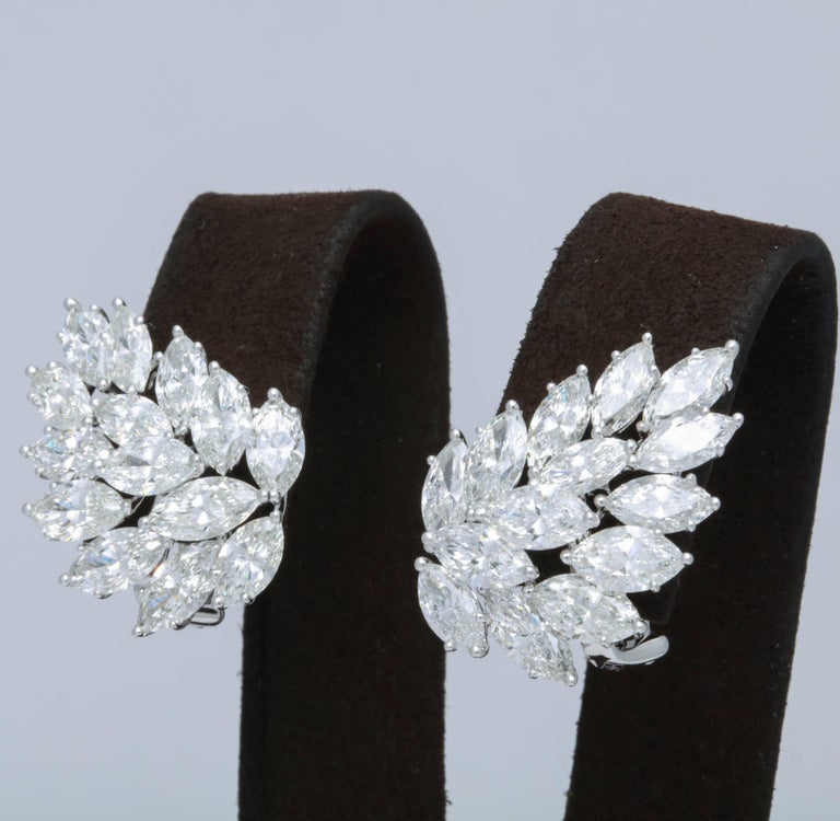 13.21 Carat Marquise Diamond Cluster 18k White Gold Ear Climbers