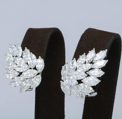 13.21 Carat Marquise Diamond Cluster 18k White Gold Ear Climbers