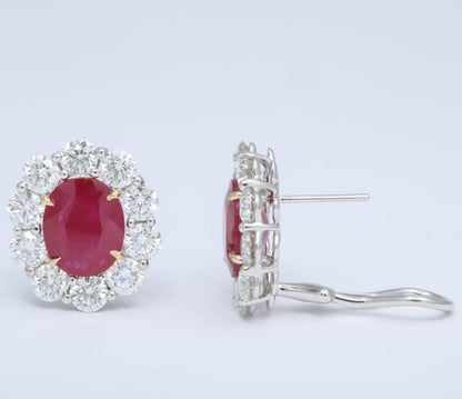 High-End 18k Gold Intense Red Ruby and Diamond Clip-on Earrings