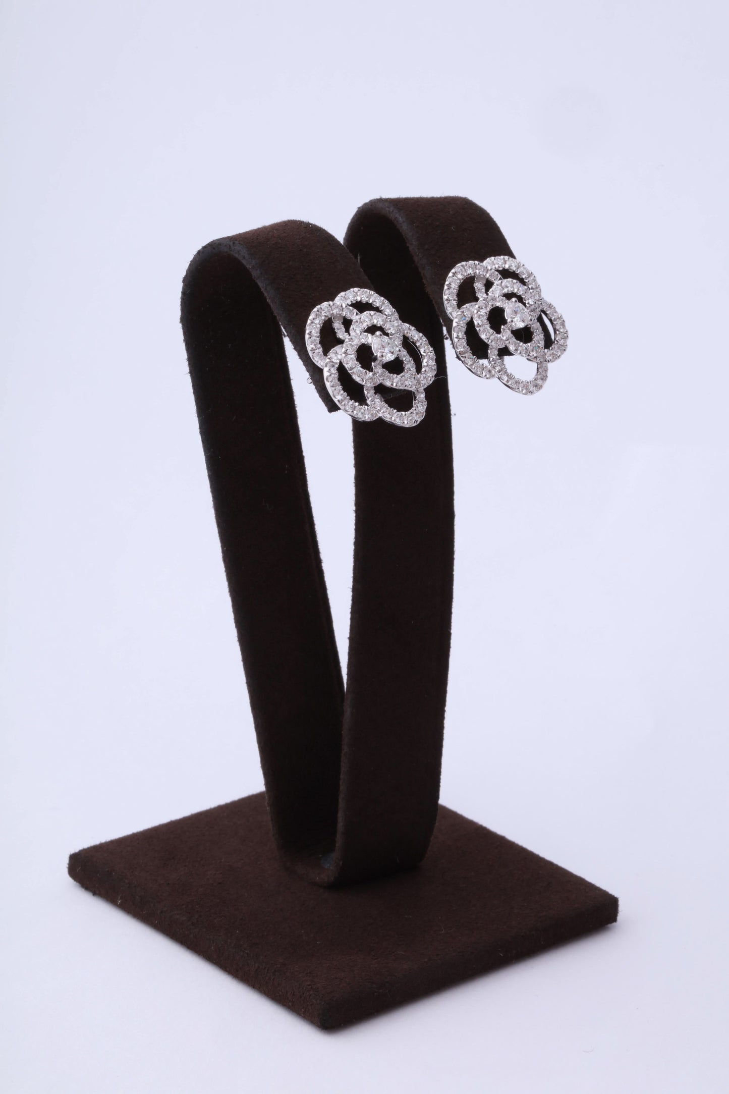 Glistening 1.85 Carat Diamond Camelia Flower Stud Earrings in 18k Gold