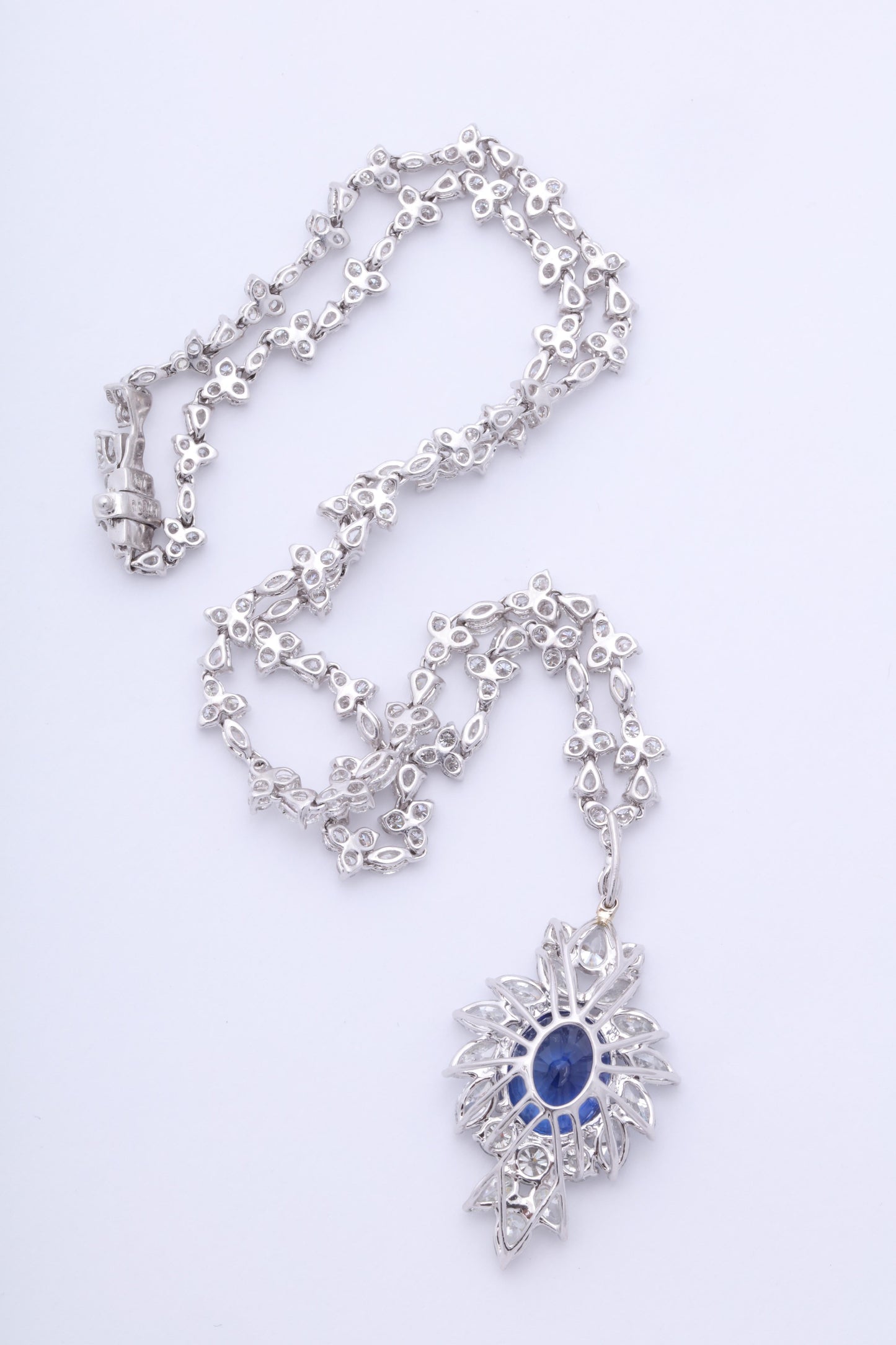 Vivid Blue Ceylon Sapphire and Diamond Platinum Pendant Necklace
