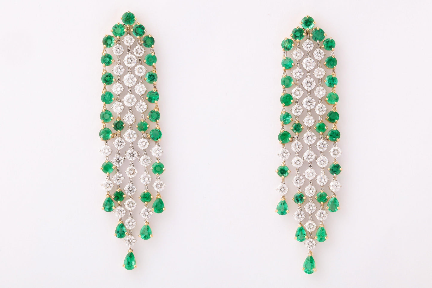 Vivid Green Emerald and Diamond 18k Gold Dangle Earrings