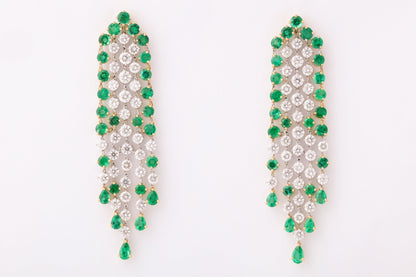 Vivid Green Emerald and Diamond 18k Gold Dangle Earrings