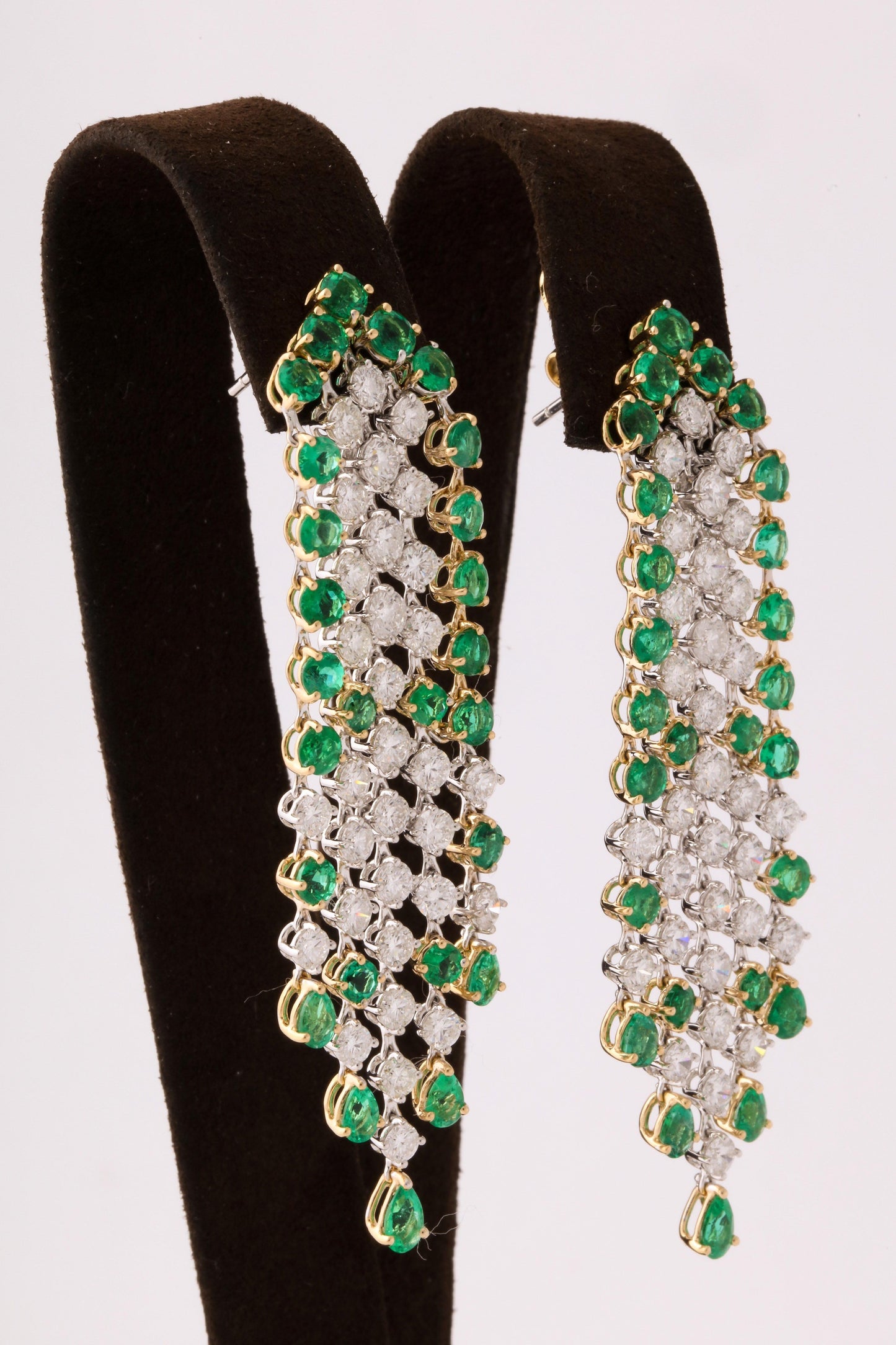 Vivid Green Emerald and Diamond 18k Gold Dangle Earrings