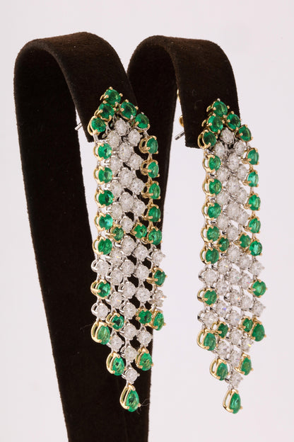 Vivid Green Emerald and Diamond 18k Gold Dangle Earrings