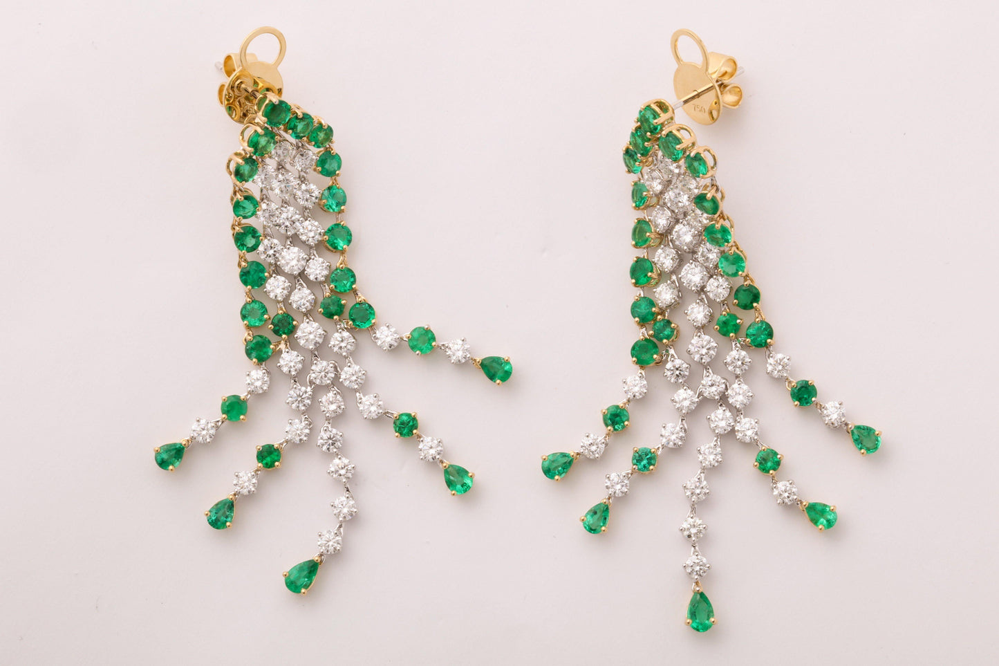Vivid Green Emerald and Diamond 18k Gold Dangle Earrings