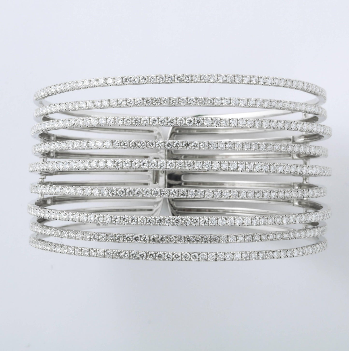 18k White Gold Multi Row Bangle with 7.75ct Round Diamonds