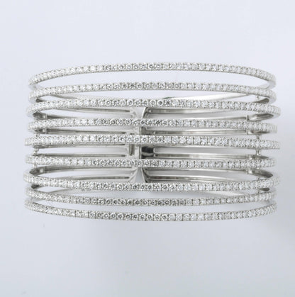 18k White Gold Multi Row Bangle with 7.75ct Round Diamonds