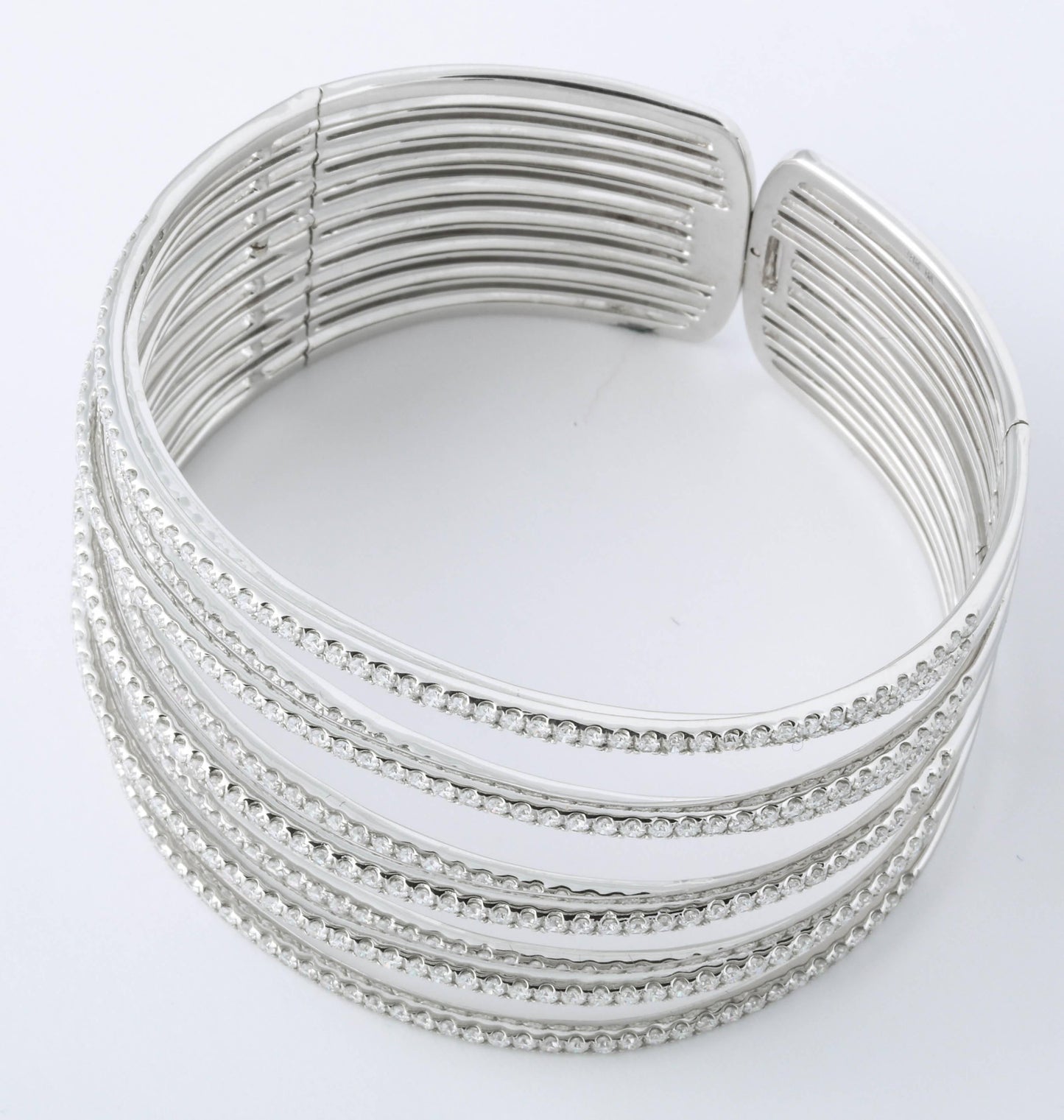 18k White Gold Multi Row Bangle with 7.75ct Round Diamonds
