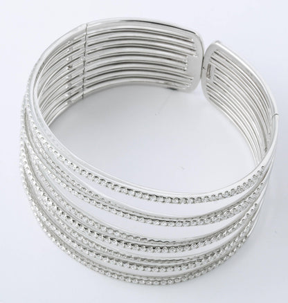 18k White Gold Multi Row Bangle with 7.75ct Round Diamonds