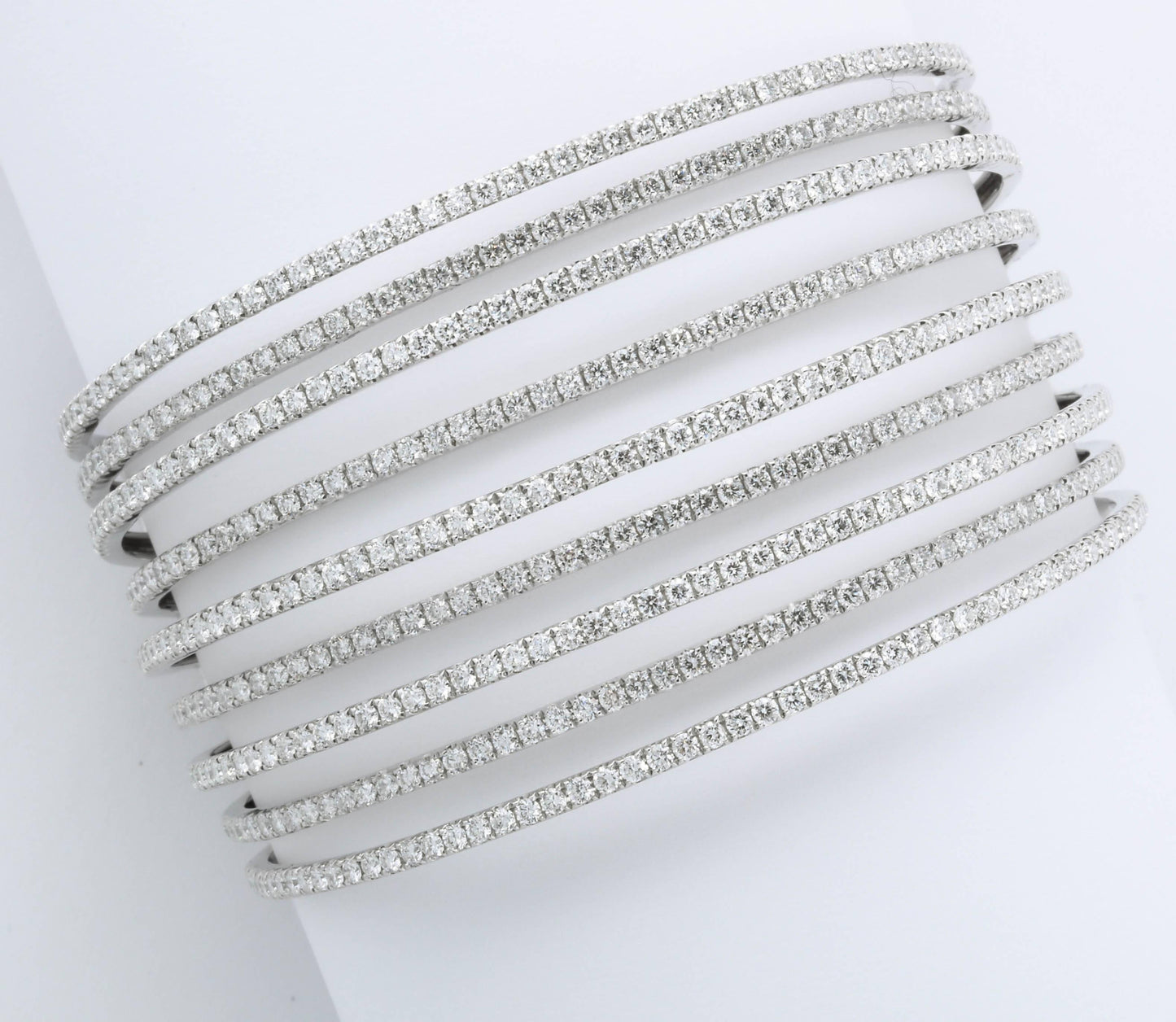18k White Gold Multi Row Bangle with 7.75ct Round Diamonds