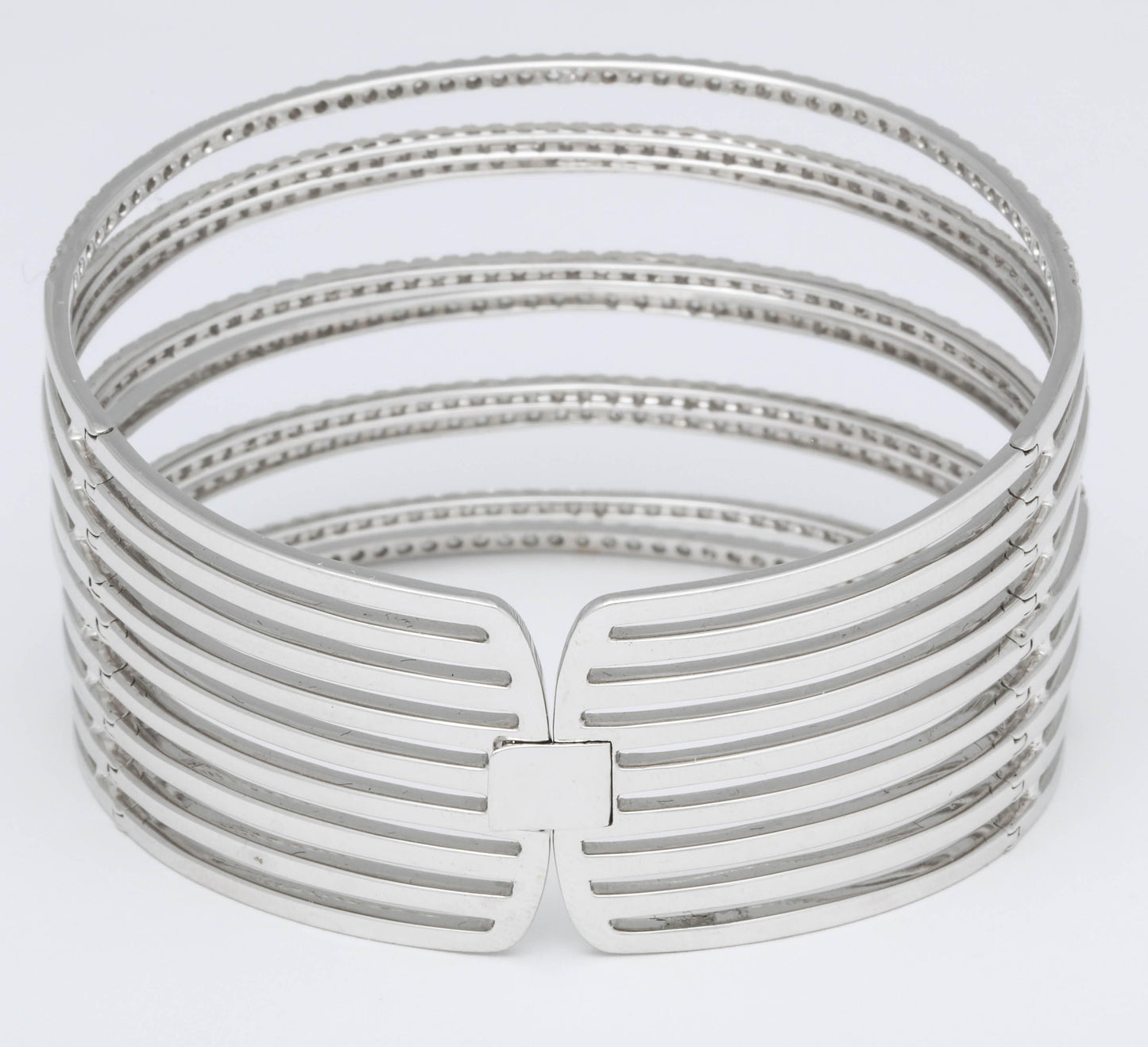 18k White Gold Multi Row Bangle with 7.75ct Round Diamonds