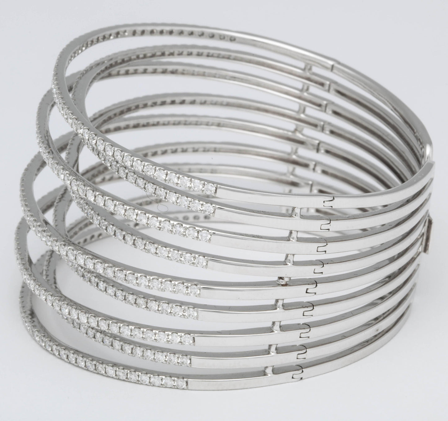18k White Gold Multi Row Bangle with 7.75ct Round Diamonds