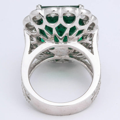 GIA Certified 13 Carat Colombian Emerald Diamond Platinum Cocktail Ring
