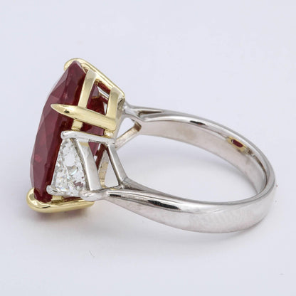 GIA Certified 11.50 Carat Ruby Cushion Ring with Trillion Diamonds