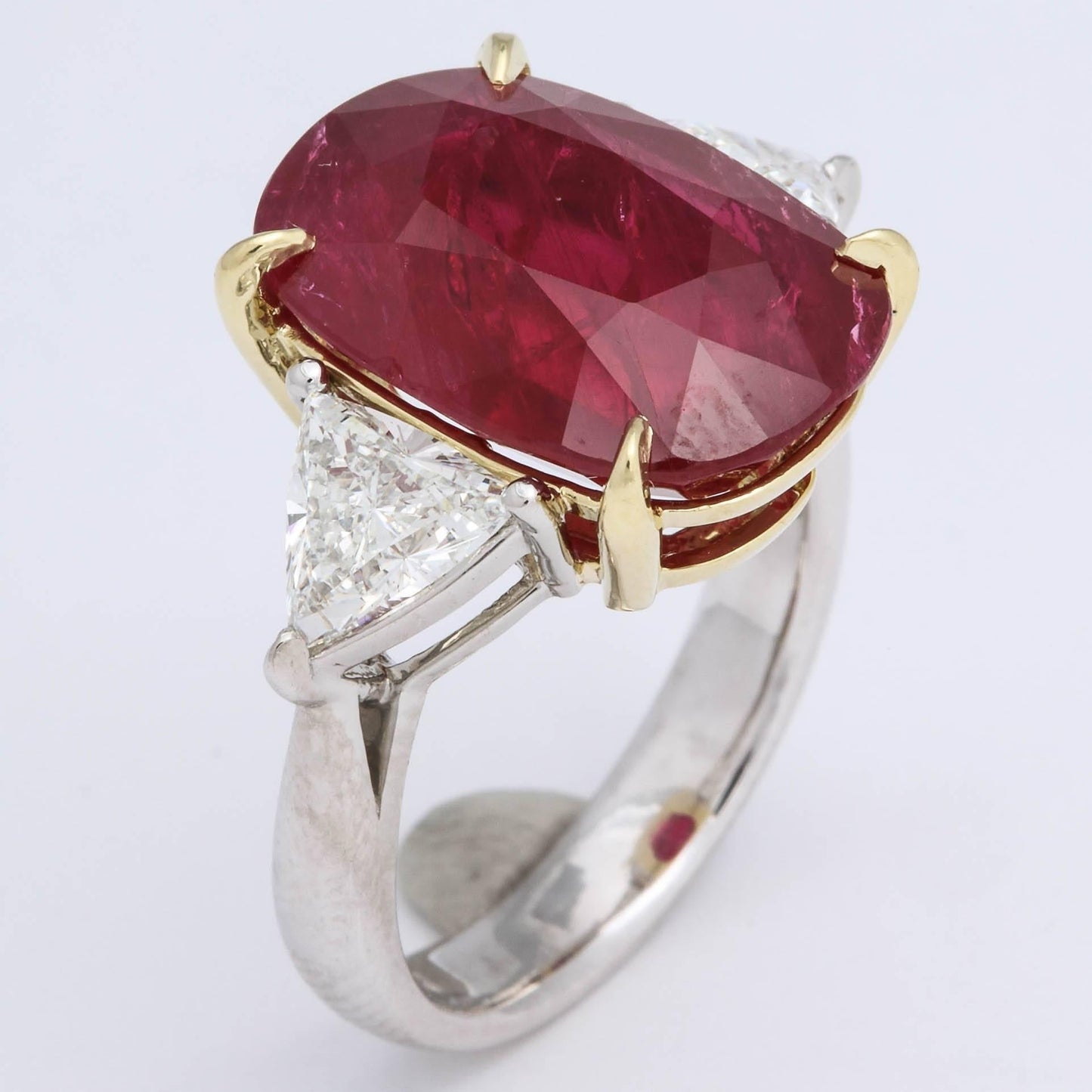GIA Certified 11.50 Carat Ruby Cushion Ring with Trillion Diamonds