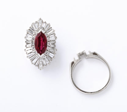 Marquise Ruby and Diamond Platinum Convertible Cocktail Ring Pendant