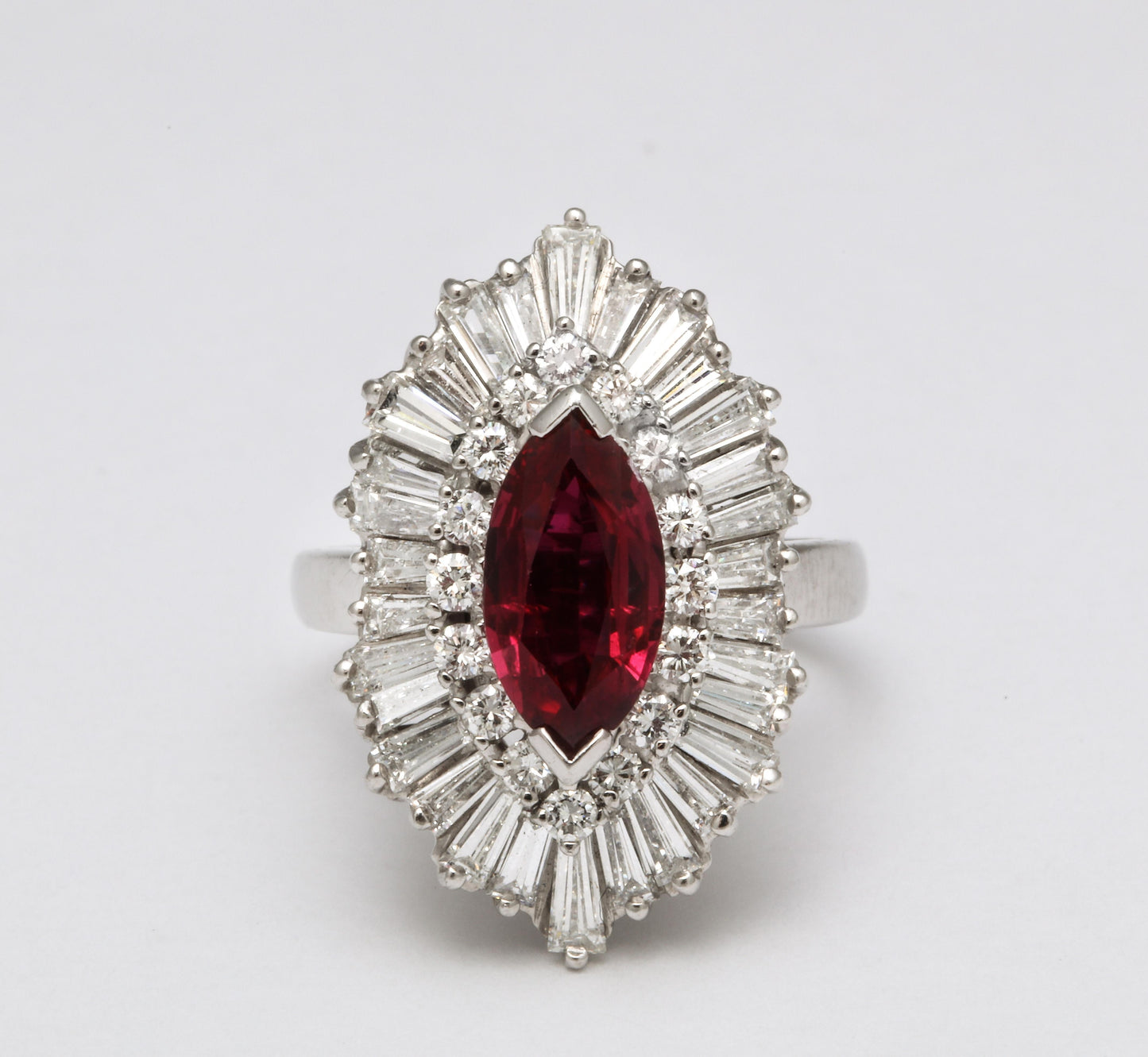 Marquise Ruby and Diamond Platinum Convertible Cocktail Ring Pendant