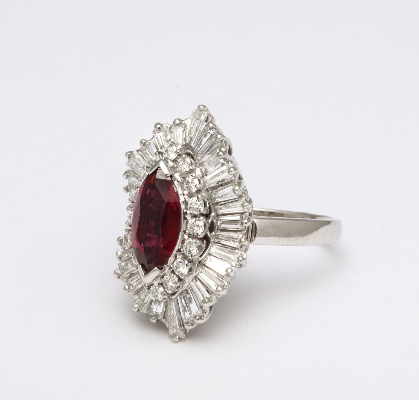 Marquise Ruby and Diamond Platinum Convertible Cocktail Ring Pendant