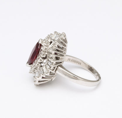 Vintage 1.86 Carat Marquise Ruby and Diamond Platinum Pendant Ring