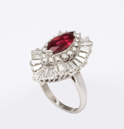 Vintage 1.86 Carat Marquise Ruby and Diamond Platinum Pendant Ring