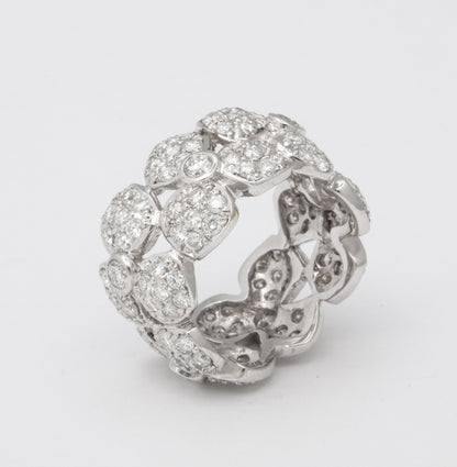 Wide Diamond Flower Band Ring 18k White Gold 3.58ctw Diamonds