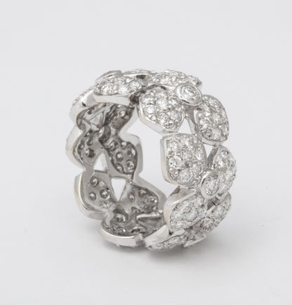 Wide Diamond Flower Band Ring 18k White Gold 3.58ctw Diamonds