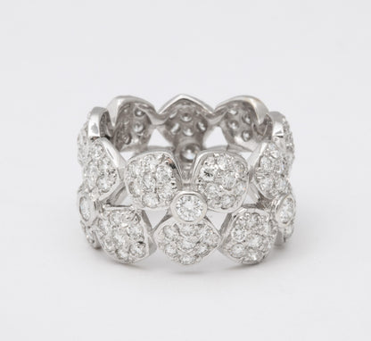 Wide Diamond Flower Band Ring 18k White Gold 3.58ctw Diamonds