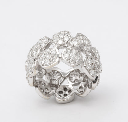 Wide Diamond Flower Band Ring 18k White Gold 3.58ctw Diamonds