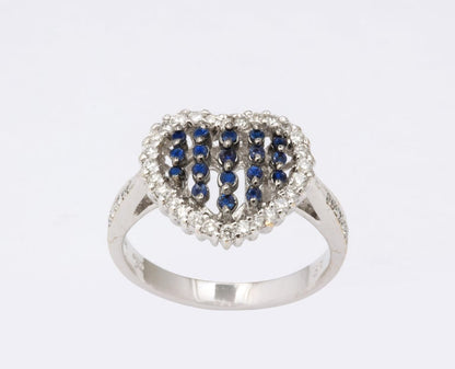 Elegant Blue Sapphire and Diamond Heart Ring 18k White Gold