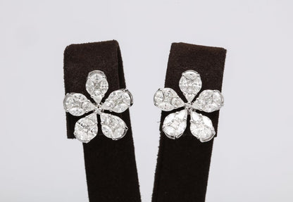 18k White Gold 4.49ct Diamond Flower Petal Stud Earrings