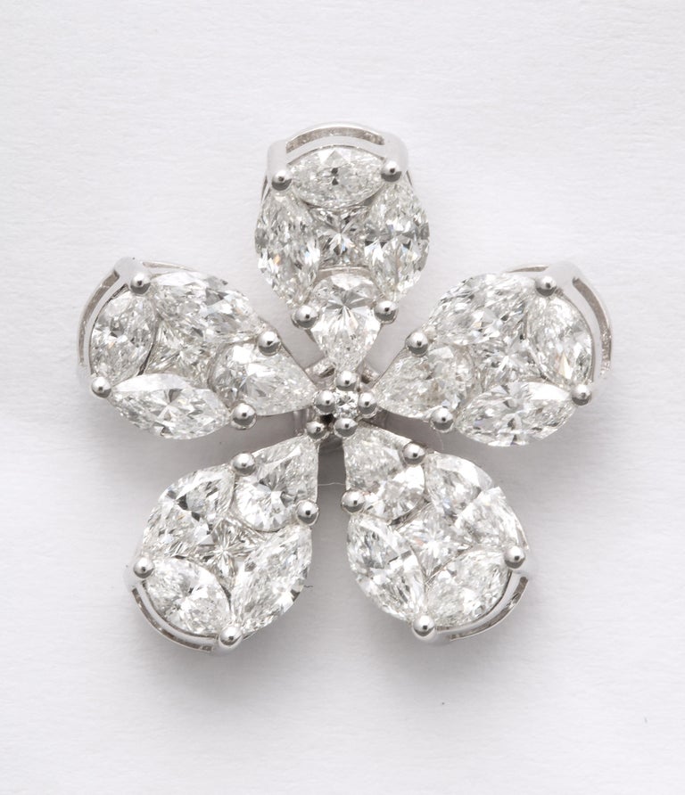 18k White Gold 4.49ct Diamond Flower Petal Stud Earrings