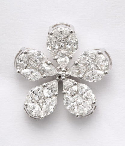 18k White Gold 4.49ct Diamond Flower Petal Stud Earrings