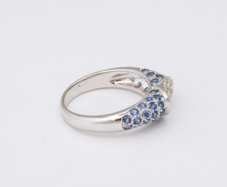 Exquisite 18k White Gold Blue Sapphire and Diamond Heart Ring