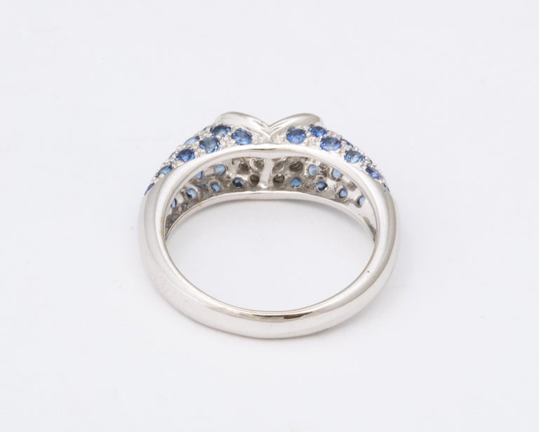 Exquisite 18k White Gold Blue Sapphire and Diamond Heart Ring